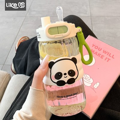 可爱水杯2024新款女高颜值玻璃杯子带吸管双饮夏天办X公室学生便