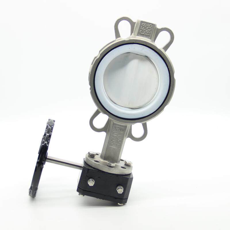 不锈钢全衬四氟手柄涡轮对夹蝶u阀D371F4-10/16P四氟PTFE阀板