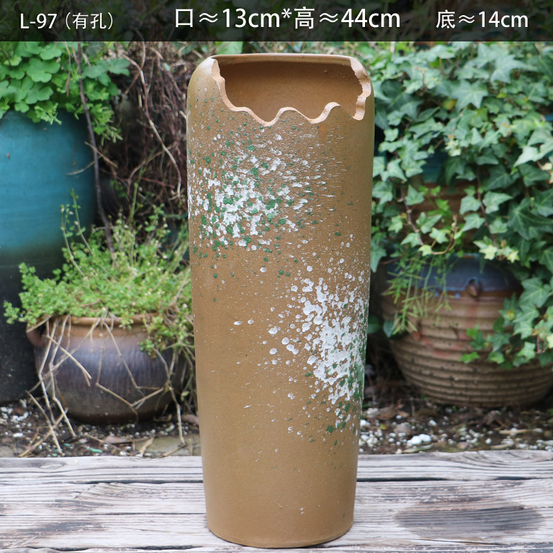花盆粗陶高筒大号创n意缺口绿植盆栽透气紫砂陶瓷复古老桩植物花