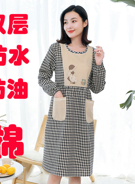 可爱围裙家用韩版纯棉长袖厨房防水C防油女时尚2021新款爆款罩衣