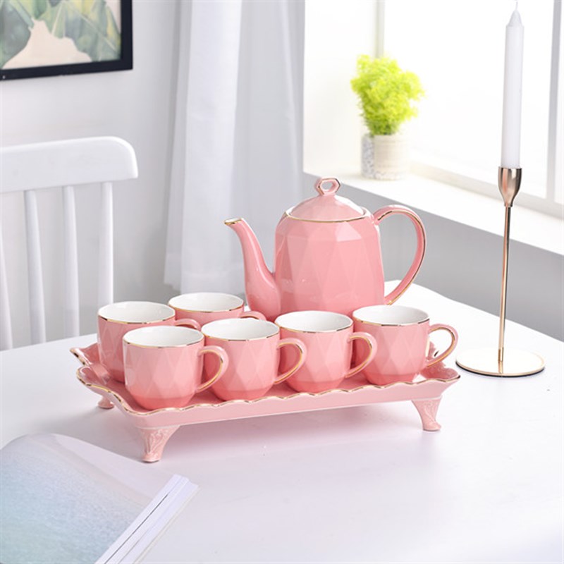 欧式祖母绿轻奢水具茶具套装家用客E厅陶瓷茶壶茶杯水杯陶瓷带托