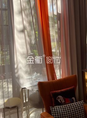 欧式暖灰色橙色防刮p雪纺透光落地窗帘客厅餐厅阳台柔软垂坠窗纱