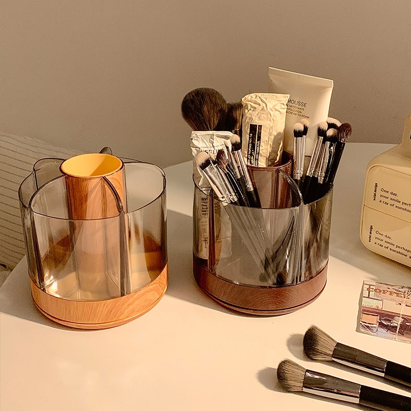 木质旋转化妆刷收纳筒桌面梳y妆台化妆品口红整理置物架大容量笔
