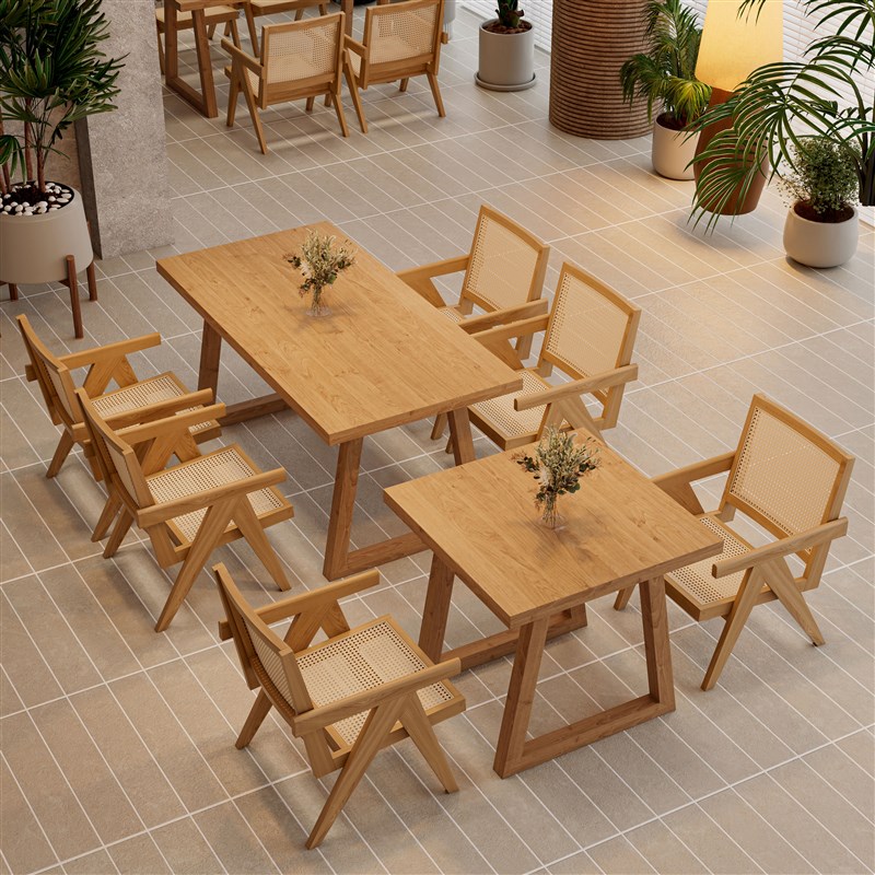 全实木餐饮店桌椅组合q日式奶茶咖啡店长方形餐桌商用茶餐厅小方