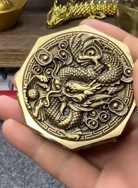 黄铜十面转钱手把件龙纹时t来运转赚钱纯铜貔貅把玩件八方来财摆