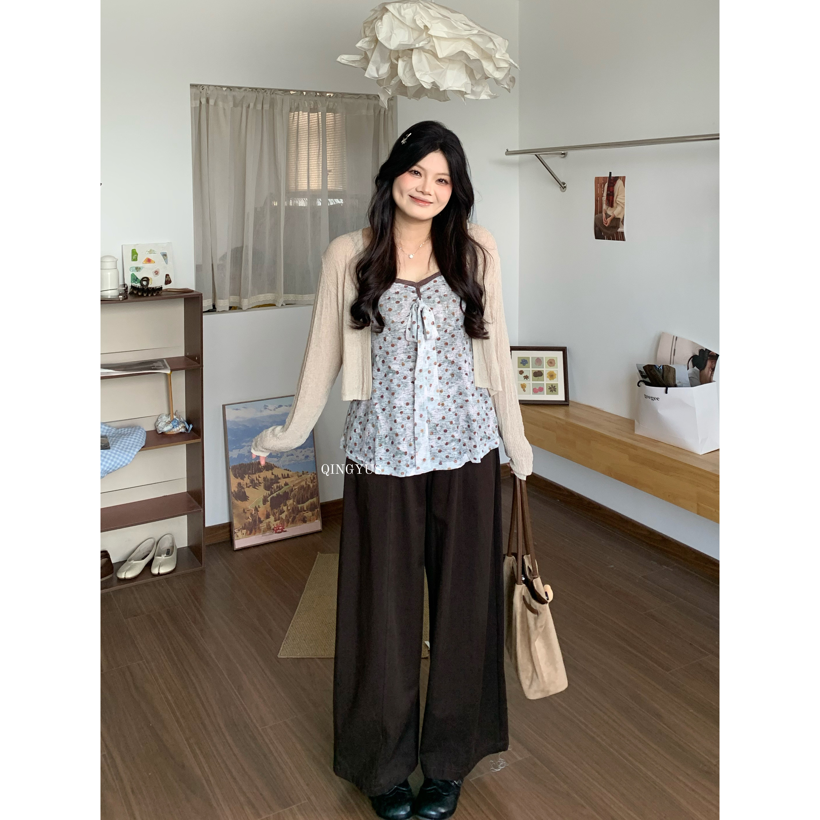 青屿衫-微胖早秋季穿搭大码韩系温柔甜美风气质百搭长袖针织开衫