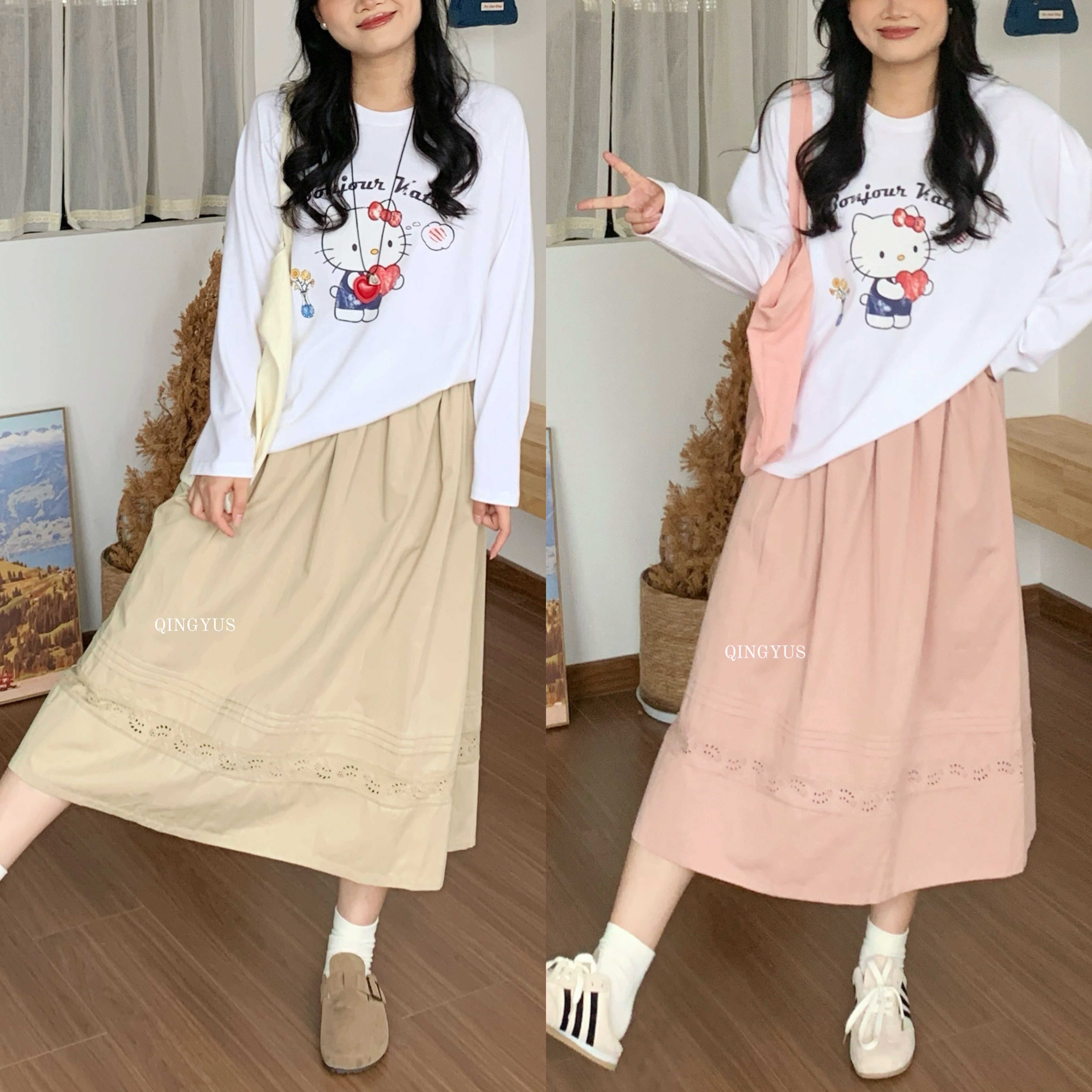 青屿衫韩系简约复古风时尚半身裙百搭显瘦松紧腰长裙春夏季大码女