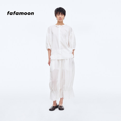 【2026早秋新品】fafamoon设计师品牌 荷叶边碎褶七分袖衬衫