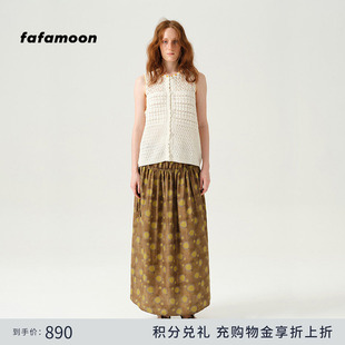 fafamoon设计师品牌夏季 休闲半身裙 真丝印花长裙时尚
