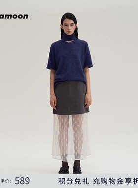 fafamoon设计师品牌 秋冬时尚双层叠穿式层次感撞色半身裙短裙子