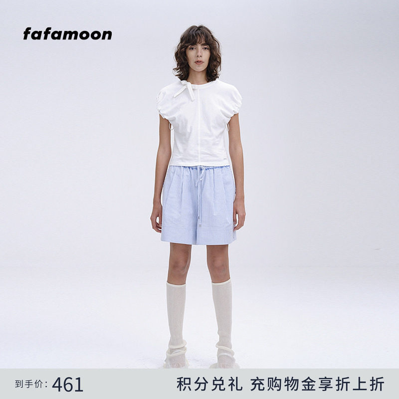 【fafamoon设计师品牌】花苞型收腰蝴蝶结领结凉爽舒适亲肤T恤女