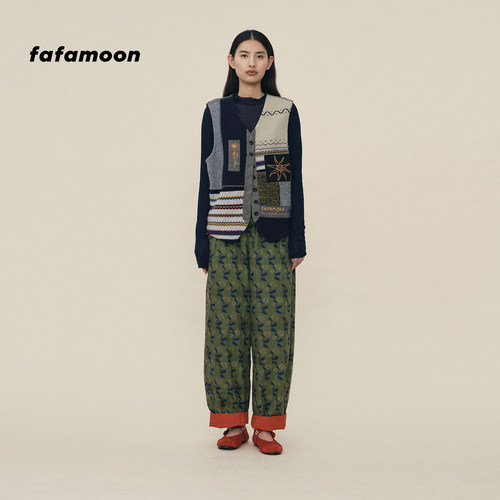 fafamoon设计师品牌秋冬两面穿茧型宽松棉质长裤女
