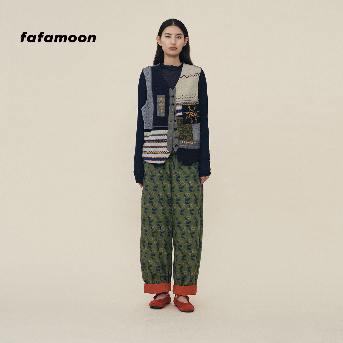 【博主同款】fafamoon设计师品牌秋冬女士宽松复古针织拼接马甲