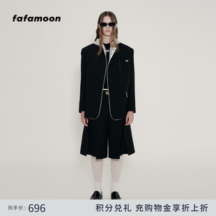 带皮带 叠褶A字羊毛复古窄腰头六分西裤 fafamoon设计师品牌