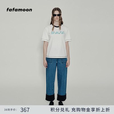 武士庆典印花刺绣短袖宽松T恤