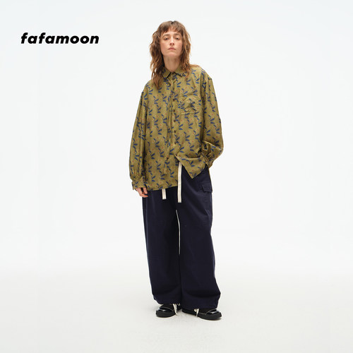 fafamoon设计师品牌秋冬长袖衬衫大丽花印花真丝衬衣