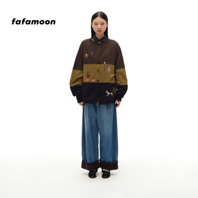 fafamoon设计师品牌秋冬女士“点灯人”洗溶牛角扣开衫