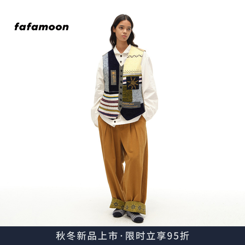 【2025秋冬新品】fafamoon设计师品牌 女士宽松复古针织拼接马甲