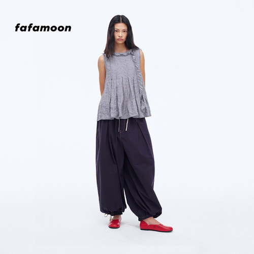 【2026早秋新品】fafamoon设计师品牌 荷叶边飘带百褶无袖上衣