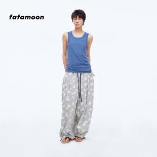 【2026早秋新品】fafamoon设计师品牌 撞色压线刺绣圆领背心