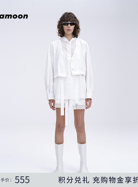 【fafamoon设计师品牌】蕾丝装饰前橡筋系带修身收腰休闲短裤女