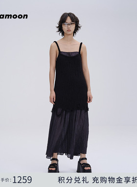 【fafamoon设计师品牌】手工钩花层次感拼接透气凉爽吊带中长裙