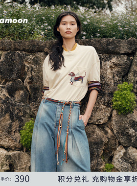 fafamoon设计师品牌 2025夏季新品女士休闲破坏感LOGO短袖宽松T恤