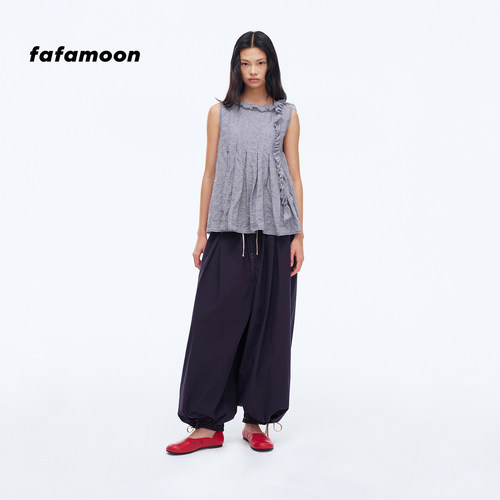 【2026早秋新品】fafamoon设计师品牌橡筋腰印花可收脚气球长裤