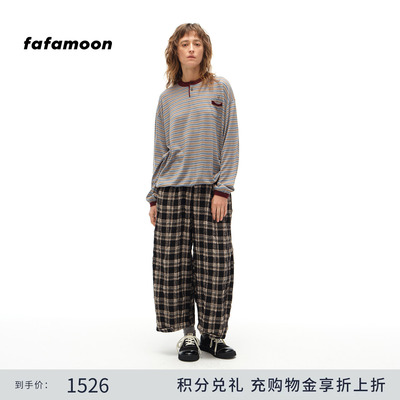 【2025秋冬新品】fafamoon设计师品牌 女士可收脚格纹休闲九分裤