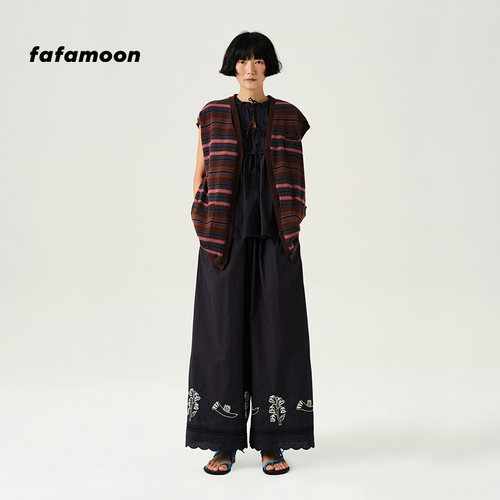 fafamoon设计师品牌夏季V领条纹针织马甲百搭时尚马夹