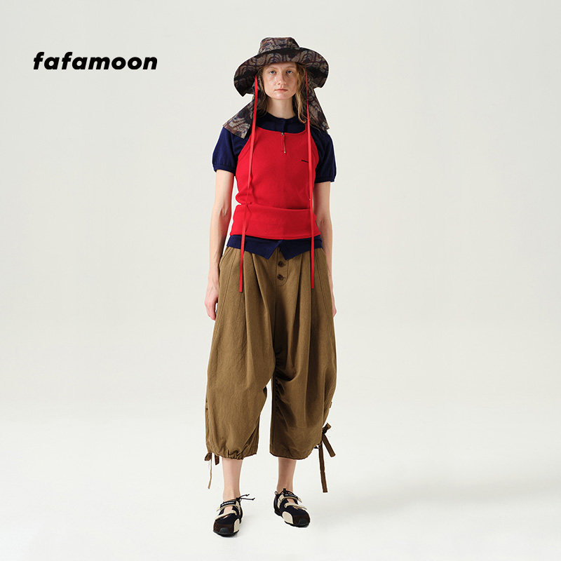 fafamoon设计师品牌 2025夏季新品工装感抽绳八分裤女宽松舒适