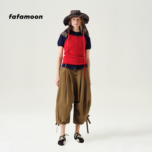 fafamoon设计师品牌夏季工装感抽绳八分裤女宽松舒适