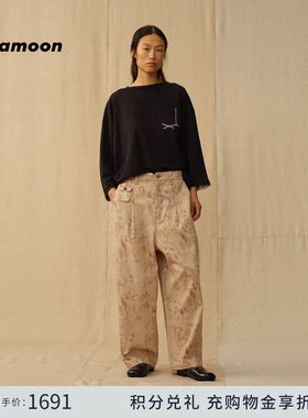 【2026春季新品】fafamoon设计师品牌 暖杏印花低裆直筒牛仔裤