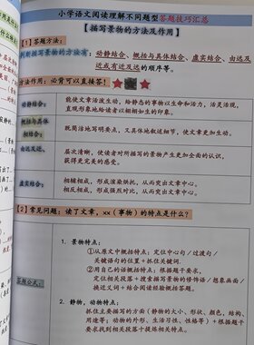 小学语文阅读理解专项提升彩印讲义各类考题答题模板配套习题答案