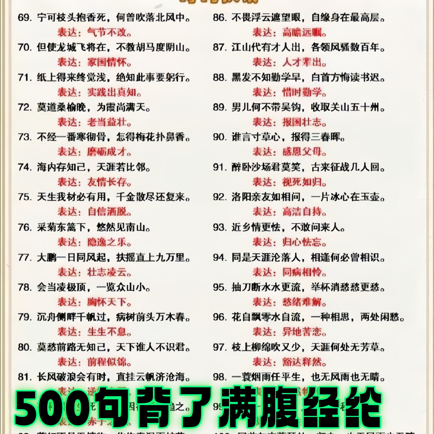 500句背下来满腹经纶积累诗词经典诗词小学初中高中精编练习本