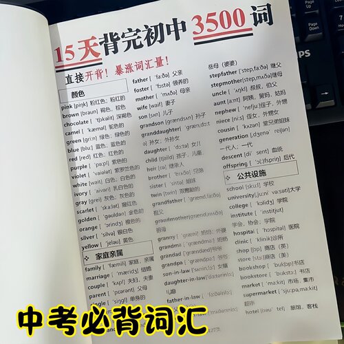 15天背完初中3500词纸质全套英语中考必背词汇部分彩印