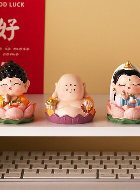 2025新年福气小神仙客厅摆件五路财神办公桌面工位装饰国潮手办