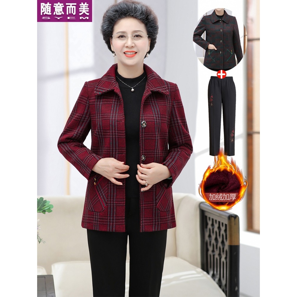 妈妈冬装加绒上衣老人婆婆衣服