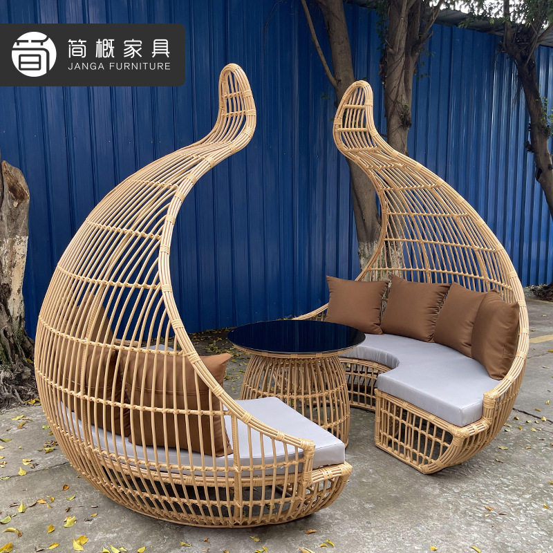 户外别墅泳池躺床家具沙滩景区海边藤编沙发酒店民宿室外沙发组合
