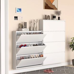 12-15cm超薄鞋柜家用门口入户玄关挂墙大容量钢制铁皮翻斗极窄款