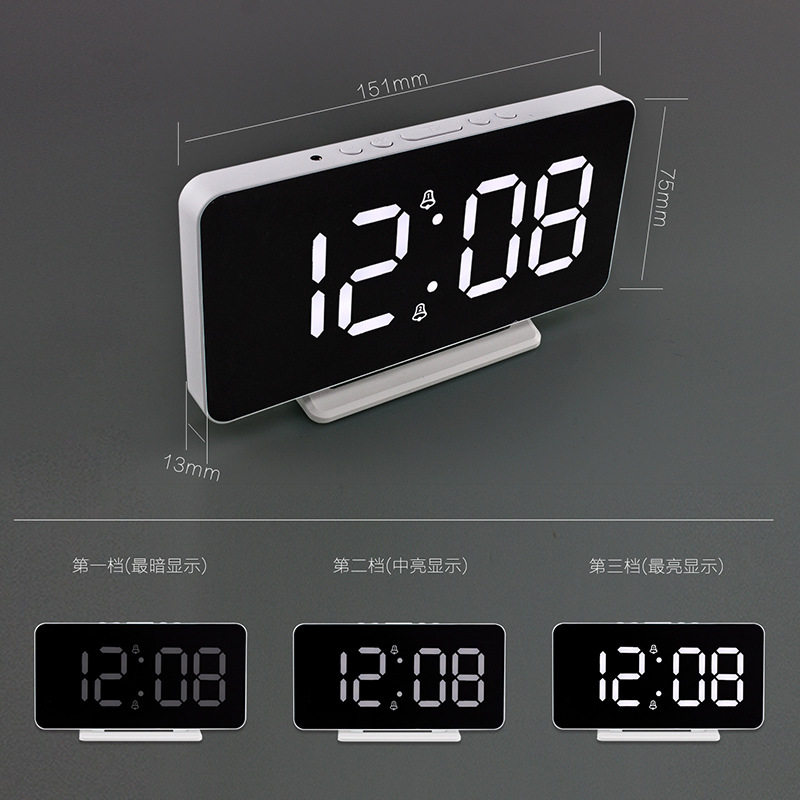 led电子钟数字时钟桌面常亮创意闹钟台式夜光钟表镜面床头插新品