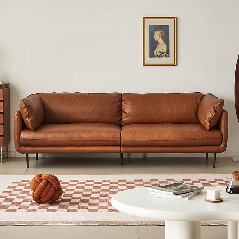 意式简约头层牛皮纳帕油蜡沙发