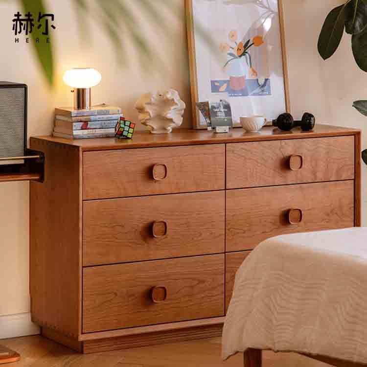 方果六斗柜樱桃木中古风卧室置物柜客厅储物柜抽屉柜床尾柜