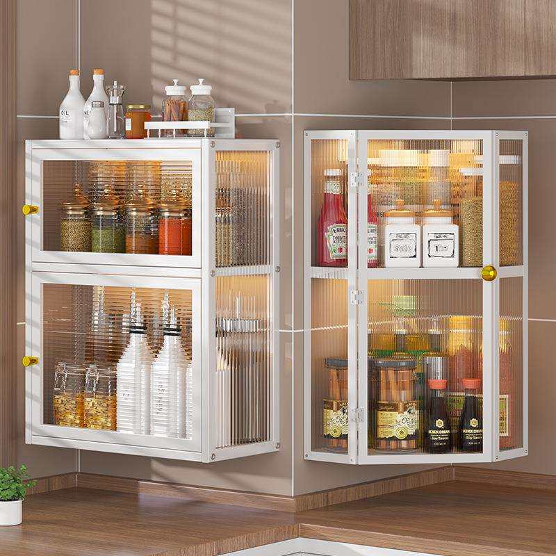 厨房墙壁置物柜免打孔壁挂式带门防尘调味品调料置物架墙上储物柜