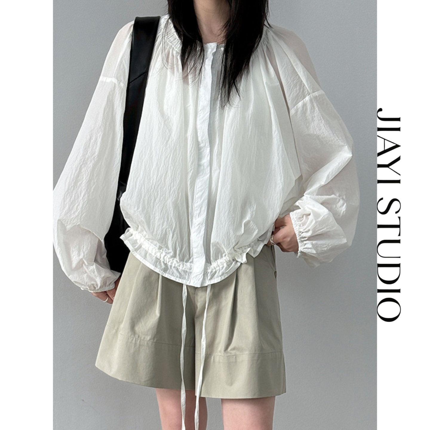 JIAYI STUDIO韩版花边抽绳小衫女新款UPF50+防晒外套夹克上衣