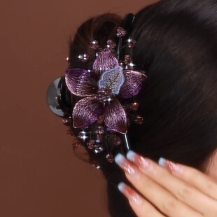 高端复古抓夹女2024新款手工编织蝴蝶鲨鱼夹优雅发夹子头饰