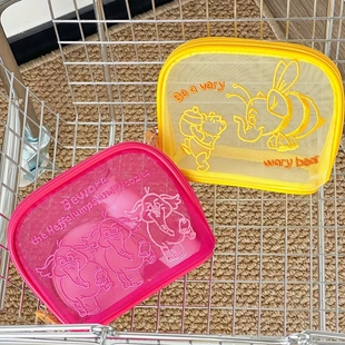 出口日本噗噗三只象网纱收纳包可爱刺绣洗漱包女生化妆包