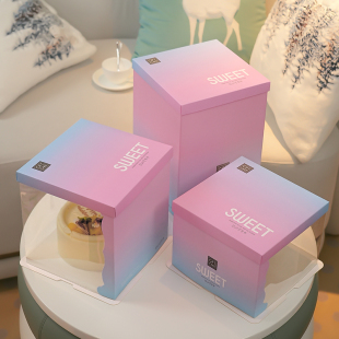 50套网红新款 盒子6寸六8八10十12寸双层加高 半透明生日蛋糕盒包装