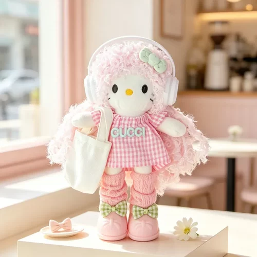 甜妹格纹 HelloKitty 毛绒挂件 粉蓝围巾公仔包包挂饰钥匙扣