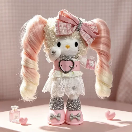 蝴蝶结hellokitty小挂件 毛绒玩偶包包挂件 粉色双马尾长腿kt挂件